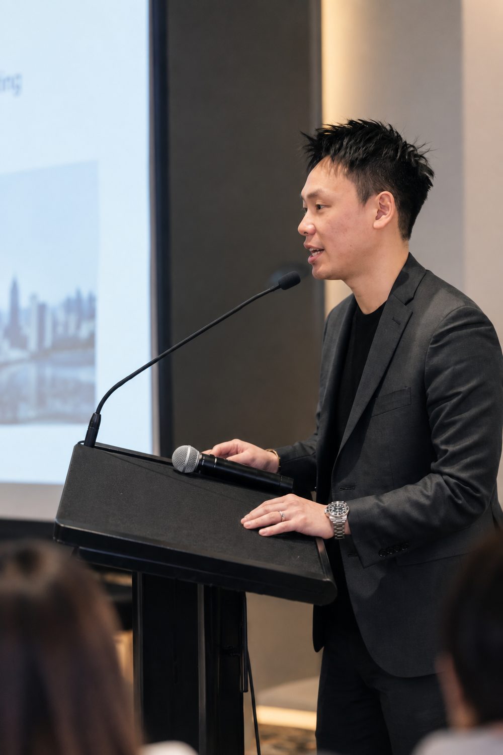Founder speaking at an industry event