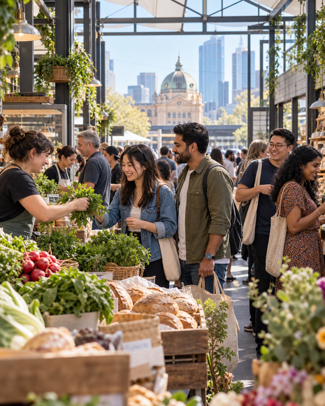 A diverse group of Australians shopping together in Melbourne